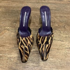 DJP animal print Pointed toe low heel mules